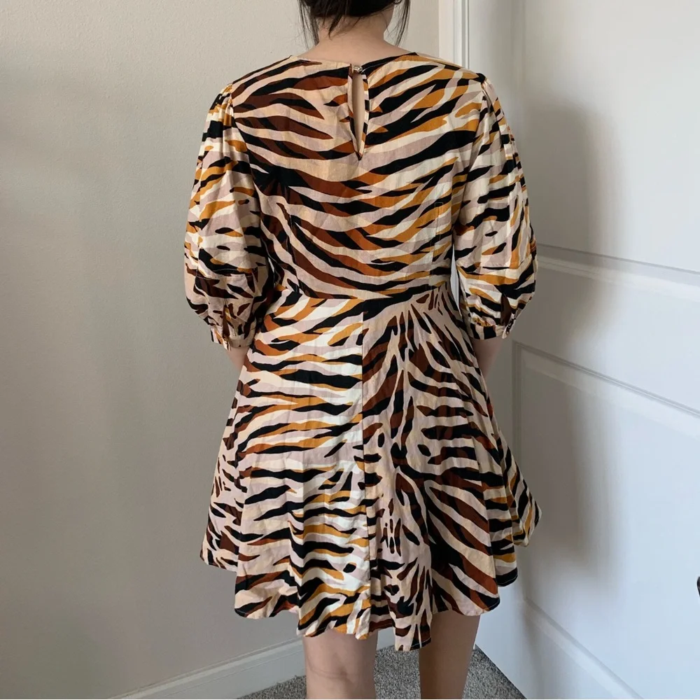 a new day Beige, Black & Mustard Zebra-Print Puff-Sleeve Dress - Picture 3 of 3